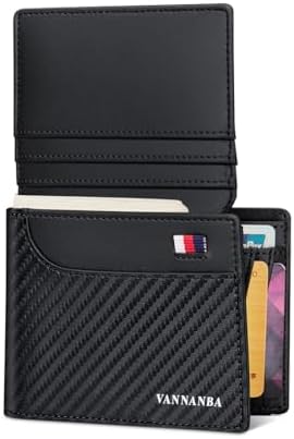 VANNANBA Carbon Fiber Wallet for Men-Real Leather RFID Blocking Bifold Stylish Wallet With 2 ID Windows