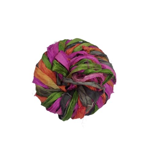 Knitsilk Ruban de soie sari recyclé – Multicolore | Idéal pour le crochet, le tricot, la broderie et la fabrication de bijoux | Durable, texture unique |...