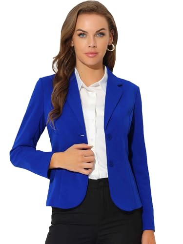 Allegra K Women's Work Office Blazers Stretch Lapel Collar Long Sleeve Jacket Suit Blazer Small Royal Blue