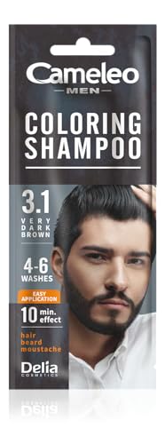 Cameleo Men – Färbendes Shampoo – Sehr dunkles Braun – Haare, Bart, Schnurrbart – Erfrischt – Hält 4 bis 6 Haarwäschen – Einfache und schnelle Anwendung – Walnussextrakt – 15 ml Cameleo Men – Färbendes Shampoo – Sehr dunkles Braun – Haare, Bart, Schnurrbart – Erfrischt – Hält 4 bis 6 Haarwäschen – Einfache und schnelle Anwendung – Walnussextrakt – 15 ml