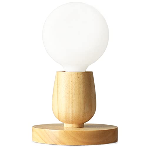 Industrial Wooden Table Lamp - Ceramic Core,Vintage Minimal Style- Home Decor Furniture - Lamp Wood Base-6 Ft Cord On/Off Switch Plug E26/E27- Brow For Bedroom, Living Room Or Officen（Cylindrical） #TOP2