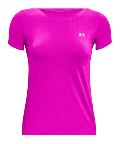 Under Armour UA HG Armour SS Camiseta de manga corta de deporte para mujer, camiseta de compresión ligera y transpirable, color rosa fuerte/negro