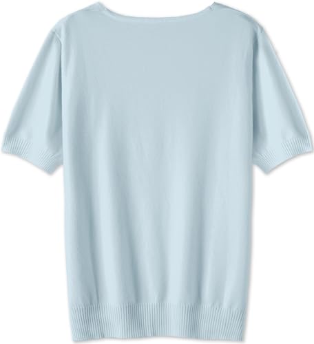 Image of DAIMIDY Women's Short Sleeve Sweater V Neck Summer Knit Tops | Business Casual Tops| Soft,Lightweight,Breathable and Comfortable| Perfect for Shopping,Date,Vacation,Daily Wear Etc.