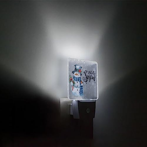 Image of Night Light Plug in LED Night Lamp Automatic Sensor Kids Night Lights Plug into Wall, Black Hat Blue Scarf Snowman Christmas Candy Cane Square Night-Lights for Bedroom Bathroom Kitchen Hallway Decor