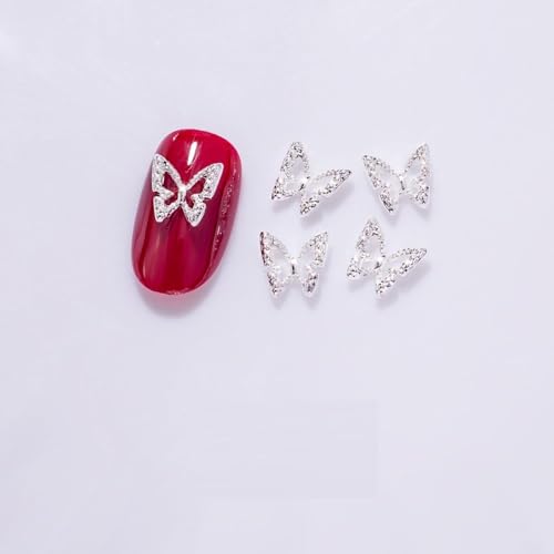 qbodp 50 Pcs Nail Decoration Fashion Nail Decoration Hollow Butterfly Decoration for Nail, Nail Supplies Nail Art Decoration Accessories,Silver,8mm×8mm