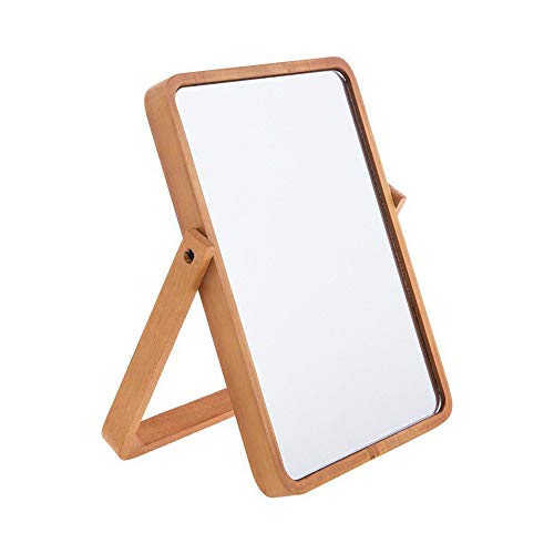 Hosoncovy Wooden Vanity Mirror Makeup Mirror Portable Wooden Table Mirror with Stan Folding