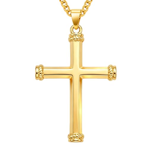 Image of Midari Gold Cross Necklace for Men 18K Gold Cross Pendant Minimalist Faith Necklace Christian Pendant Religious Gift