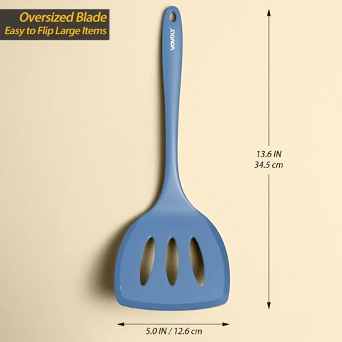 Silicone Pancake Spatula Turner with Lengthened Handle& Seamless Design, Heat Resistant Slotted Flipper for Nonstick Cookware, Large Flexible Kitchen Utensils for Egg, Pancake, Burger, Starry Blue