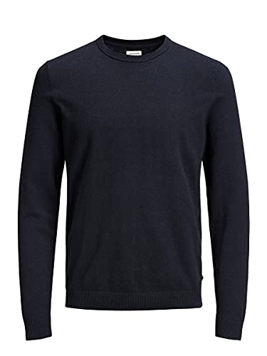 JACK & JONES Maglioncino Basico con Scollo Rotondo in Cotone (M, Blu)