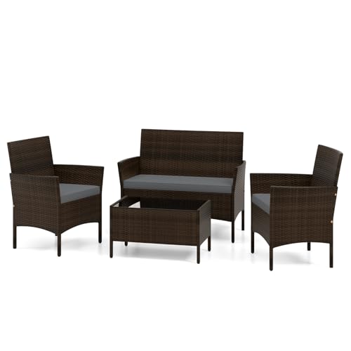 DORTALA 4 Piece Wicker Patio Furniture Set, PE Rattan Outdoor Con...