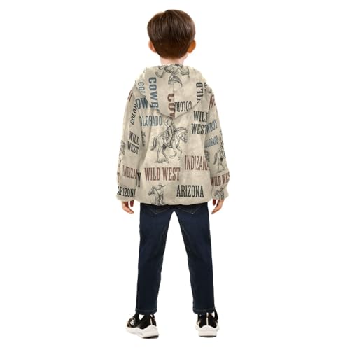 Cowboy Wild West Pattern Toddler Fleece Jacket Girl Boys Hooded Fleece Jacket Coat Warm Outwear Zip-up 3-10T4