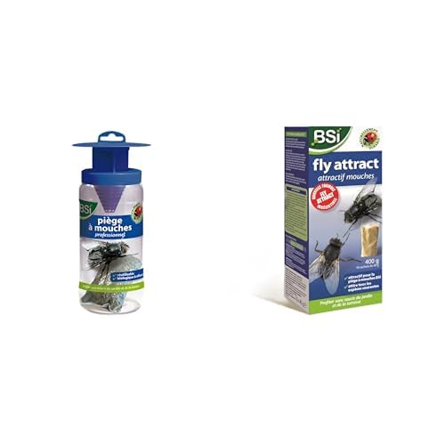 BSI - Piège A Mouches - Attrape Et Digère Jusqu'à 20 000 Insectes - avec 11 (10+1) Attractifs - pour Toute Une Saison - Usage Extérieur - Prêt A l'emploi...