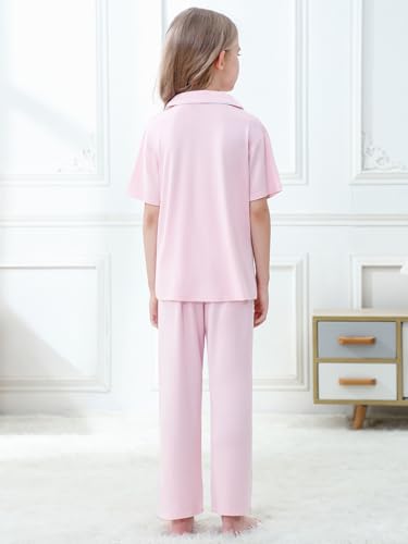 Umeyda Girls Modal Pajamas Set Button Down Sleepwear Loungewear PJS Shorts Sleeve Tops + Pants4