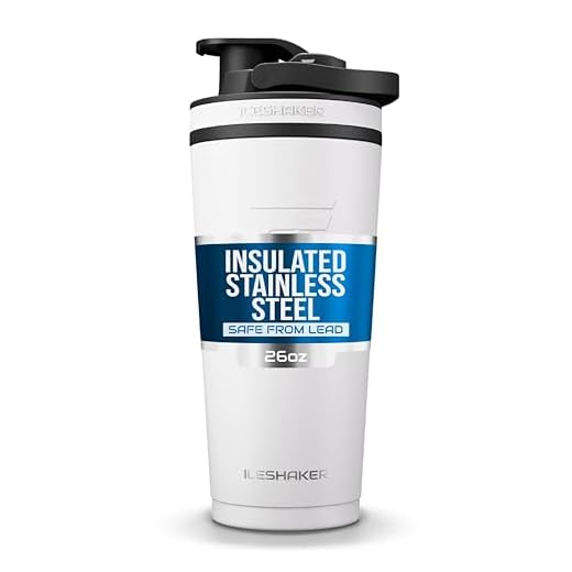 Ice Shaker Stainless Steel Insulated Water Bottle Protein Mixing Cup (As seen on Shark Tank) | Gronk Shaker | (White 26oz)