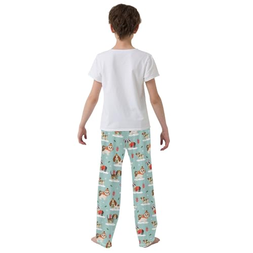 ZZXXB Christmas Terrier Dog Boys Long Pants Soft Trousers Elastic Waist Kids Lounge Bottoms with Pockets S-XL3