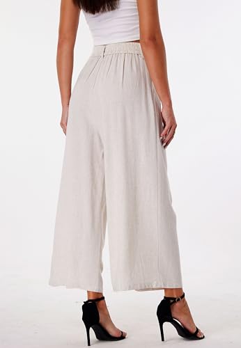 heipeiwa Women' s Culottes Linen Pants Summer Vacation Beach Capris Crop Casual Wide Leg Palazzo Pants4