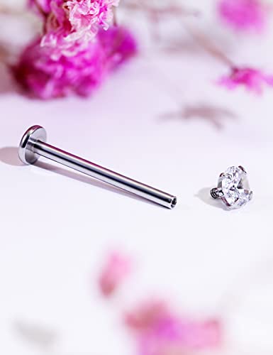Kridzisw 16G Cheek Dimple Tongue Piercing jewelry 316L Stainless Steel Long Lip Labret Rings Barbells Body Piercings Jewelry Cubic Zirconia 4mm Inlaid 14mm-19mm Bar Length 3PCS3