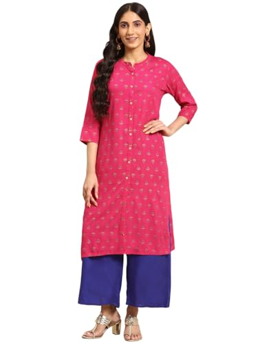 Image of rangita Pink Rayon Calf Length Printed A-line Kurti for Women | Kurta for Women