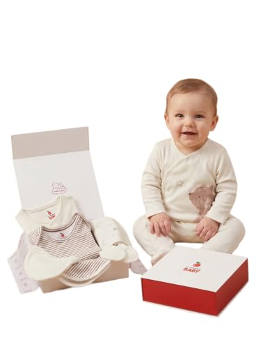 Image of 6 Pcs Clothing Gift Set with Box, 100% Cotton Soft & Breathable 6-Piece Layette Set with Bodysuit, Romper, Bib, Cap, Mittens & Swaddle, 0-12 Months, All-Season Wear