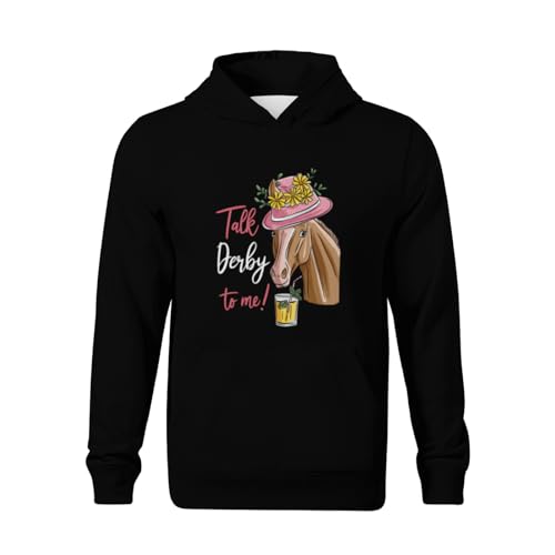 Kids Talk Derby To Me Horse Boys Girls Lightweight Kangaroo Pocket Fleece Hoodies2