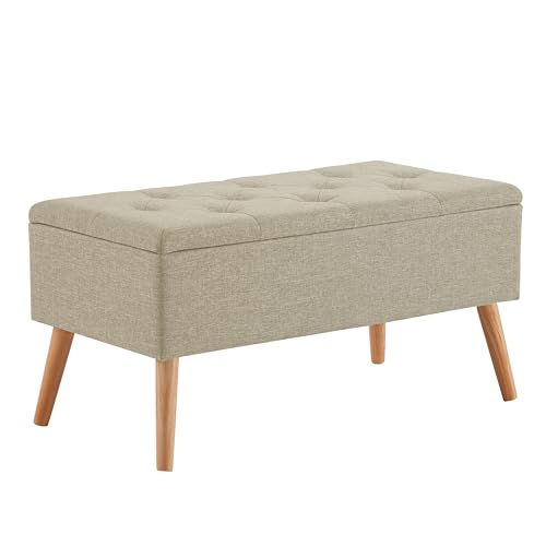 Zedelmaier Sitzbank mit Stauraum Sitztruhen Footstool Aufbewahrungsbox Stuhl Polstersitz aus Leinen Moderne Möbel (Beige Leinen)