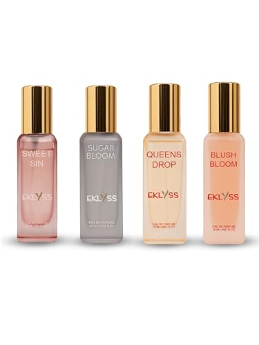 Image of Luxury Perfume Set For Her, Classic Edition, 4 x 20ml Pack, Sweet Sin, Blush Bloom, Sugar Bloom, Queens Drop, All Day Long Lasting Fragrance