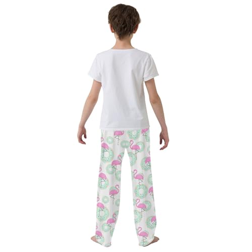 Flamingo Donut Print Boys Long Pants Soft Trousers Elastic Waist Kids Lounge Bottoms with Pockets S-XL3