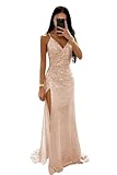 Feature:Spaghetti Strap V Neck Sparkly Sequin Prom Dresses for Women Teens 2024 Mermaid Formal Dress with Slit Criss Cross Back Corset Prom Dress Sheath Column Floor Length Evening Party Gown you will receive many compliments on this dress. Occasions...