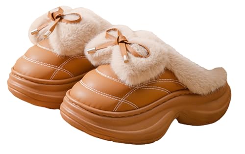 Rungion Cute Winter Slipper for Women Plush Lined House Slip-On Shoes Waterproof Outdoor Non-slip Warm Platform Slipper
