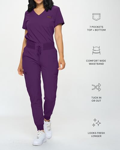 Image of Monarch Uniforms Slim Fit Stretchy Scrubs Women's Jogger Scrub Set Slim Jogger Scrubs with Tuck-In Top for Women
