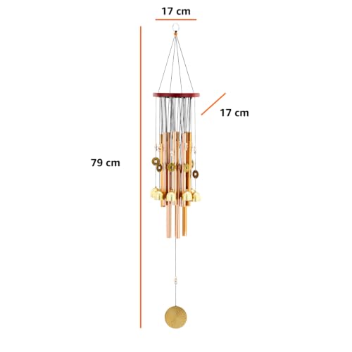 Image of Amazon Basics Decorative Wind Chimes for Balcony, Home & Garden | Pleasant Sound | Handcrafted | Metal Chime for Home Decor & Gifting | Color Gold | Material: Aluminum | Size: 79L x 13W x 13H cms