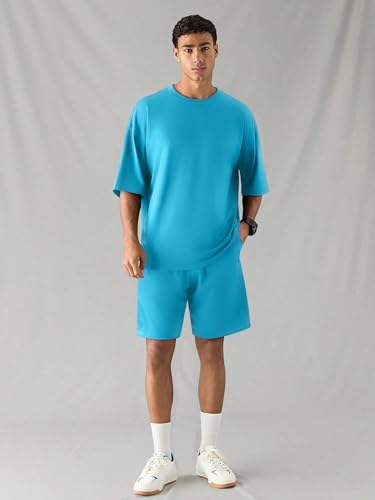 Image of Maniac || Mens || Solid Round Neck Half Sleeve Blue Tshirt and Blue Short Cotton Slim Fit Tracksuit