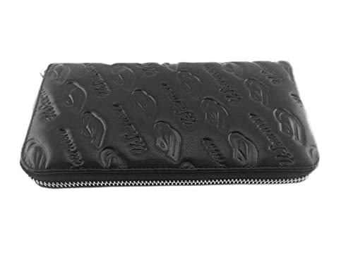 Women's Embossed Zip around Calfskin Leather wallet with RFID Protect Credit Card & ID Card Security (Bronw with Logo)