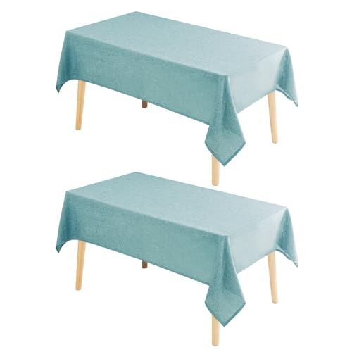 Hiasan 2 Pack Faux Linen Square Tablecloth - Wrinkle and Stain Resistant Washable Table Cloth for Kitchen Dining Room Holiday Table Cover for Party Dinner, Aqua, 60 x 60 Inch