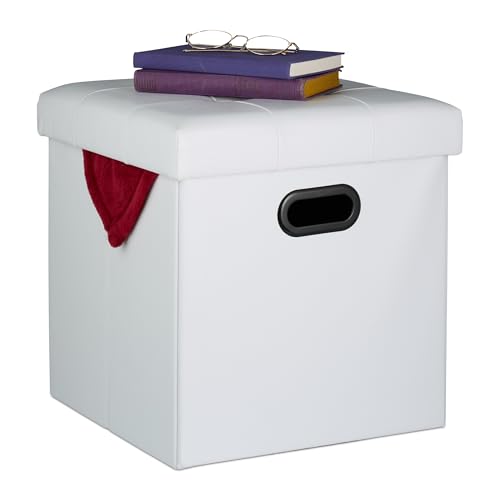 Taburete Plegable Blanco Acolchado Marca Relaxdays