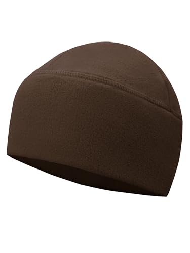 Winter Fleece Beanie Wide Double-Layer Brim Warm Skull Cap Windproof Lightweigh Sleep Hat for Men Women (Brown)