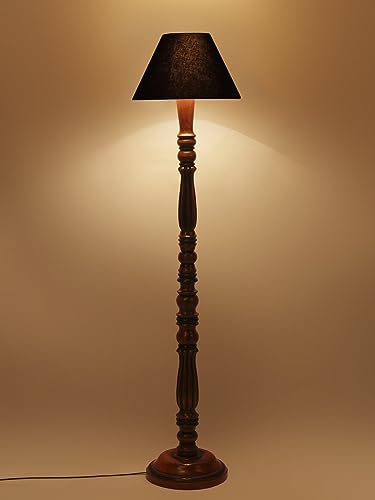 Image of Floor Lamp with Wooden Base - Height 55 inch, Black | Modern Standing Lamp for Living Room, Bedroom & Office | Stylish & Elegant Home Lighting Decor | Tall Decorative Lamp