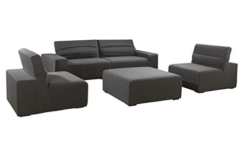 Desser Adelaide 4 Piece Luxury Upholstered Outdoor Garden Patio Furniture Set – Large 3-Seat Sofa with 2X Chair & Footstool/Drinks Table Suite – Mould Resistant Premium Waterproof Slate Grey Fabric