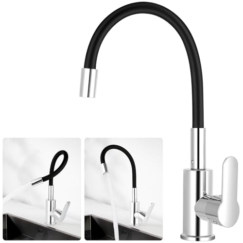 Flintronic Grifo de Cocina Flexible, Grifos de Fregadero Giratorio 360°, Grifo Cocina Abatible, Monomando, Giratorio Antisalpicaduras, Agua Fría y Caliente, Fácil Instalación, para Cocina Modernos