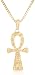 Egyptian Symbols Engraved Ankh Pendant with a 2mm 24 Inch Box Chain - Available in Goldtone and Silvertone (Goldtone) (C-1183)