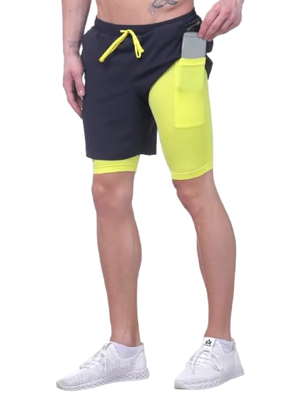 Image of TRUEREVO - 2 in 1 Running Sports Shorts for Men with Mobile Phone Pocket - Quick Dry & Lightweight Moisture-Wicking Active Wear, Gym Shorts for Men Workout - Double Layer Half Pant with Inner Tights