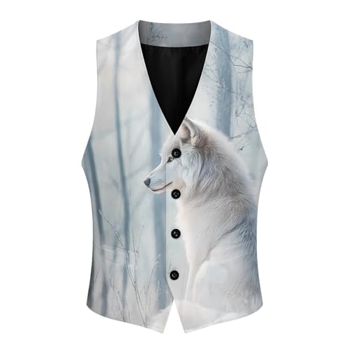 Cool Wolf Majestic Forests Men's Suit Vests Business Formal Dress Vest V-Neck Waistcoat for Wedding Casual4
