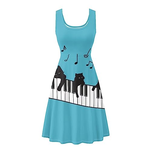 Image of Women's Casual Loose Sundress Midi Sleeveless Crewneck Dress Summer Beach Tank Dress with Pockets