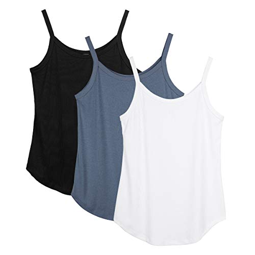 icyzone Workout Tank Tops for Women - Strappy Athletic Yoga Tops, Running Gym Shirts (Pack of 3) (Black White Dusty Blue, Small)