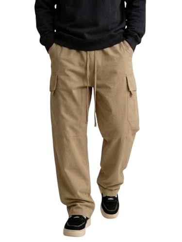Image of Leriya Fashion Men's Cargo Pants | 6 Pocket Cotton Cargo Joggers for Men | Loose Fit Stylish Pant with Pockets | Casual Baggy Trousers & Streetwear Lower