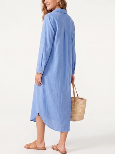 Image of Kuraki Women's Casual Print Button Front Maxi Shirt Dress
