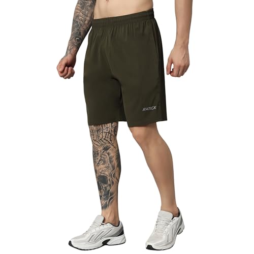 Image of ATICX Polyester Shorts for Men - Quick Dry Lightweight with Zipper Pockets - Gym, Running, Jogging, Training Half Pants for Basketball, Swimming, Badminton, Cycling, Football, Outdoor & Home Wear