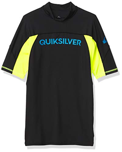 Quiksilver Men's Performer Short Sleeve Surf Tee Rashguard, Black/Safety Yellow, Large