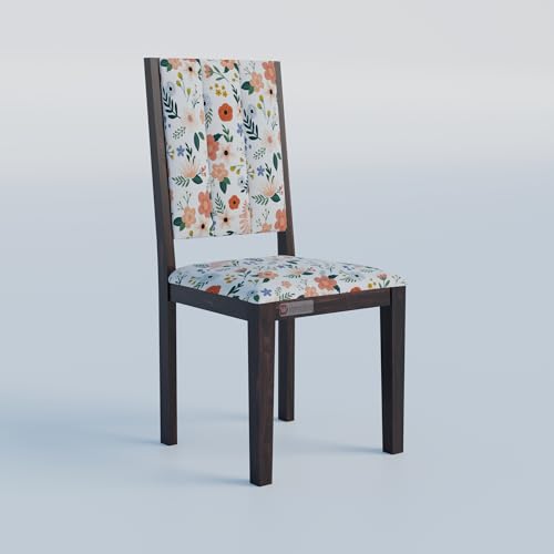 Image of DRIFTINGWOOD Tiya Solidwood Dining Table 4 Seater with Floral Design Cushions | Four Seater Dinning Table with 4 Chairs for Home | Rosewood, Walnut Finish, Self Assembly(DIY)