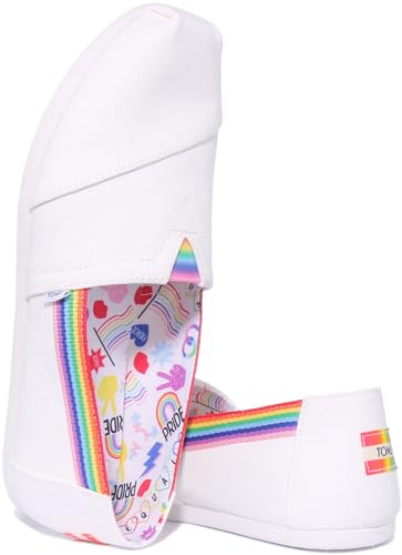 Image of TOMS Women's Alpargata 3.0 Espadrille, White Canvas /Rainbow Webbing,7